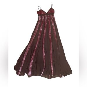 BCBGMaxAzria Burgundy and Pink Sequin Panel Gown